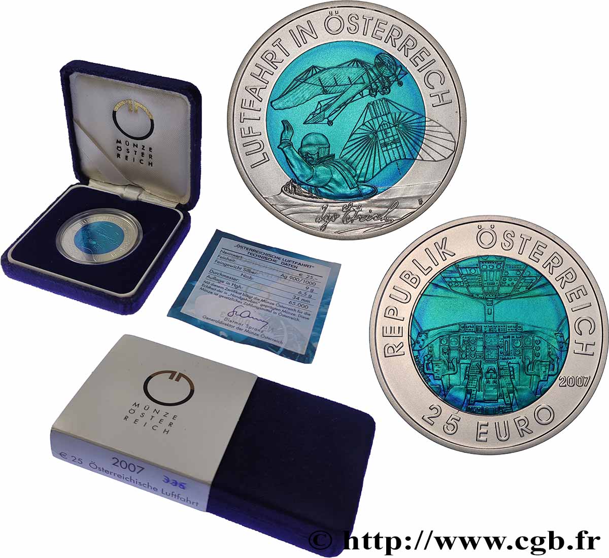 AUTRICHE 25 Euro AVIATION AUTRICHIENNE 2007 FDC