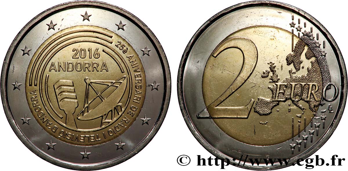 ANDORRA 2 Euro 25e ANNIVERSAIRE DE LA RADIO TELEVISION D ANDORRE 2016 MS