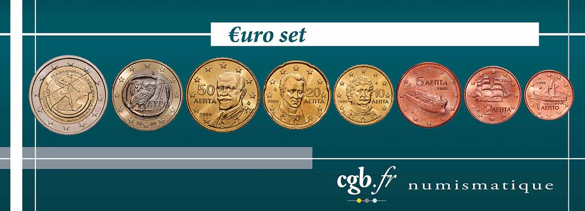 GREECE LOT DE 8 PIÈCES EURO (1 Cent - 2 Euro BATAILLE DE MARATHON) n.d. MS