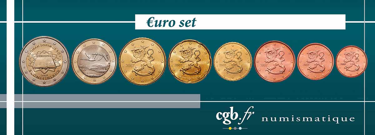 FINNLAND LOT DE 8 PIÈCES EURO (1 Cent - 2 Euro Traité de Rome 2007