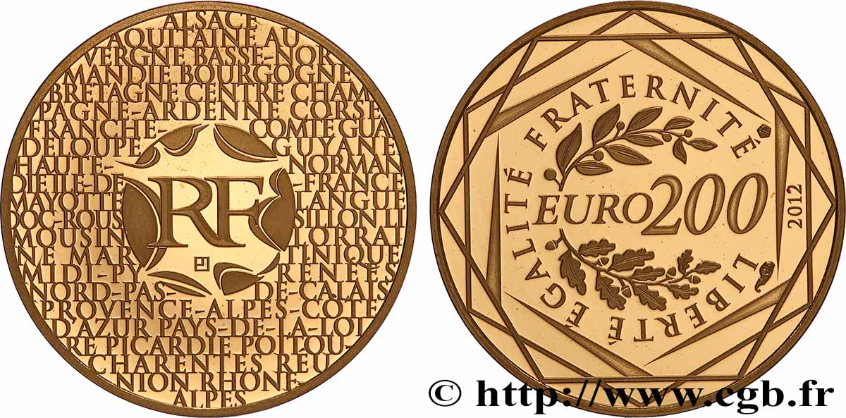OR, PALLADIUM ET PLATINE INVESTISSEMENT 200 Euro DES RÉGIONS (or) 2012 BU
