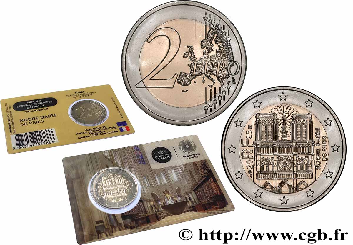 FRANCE Coin-Card 2 Euro NOTRE-DAME DE PARIS 2025 Brilliant Uncirculated