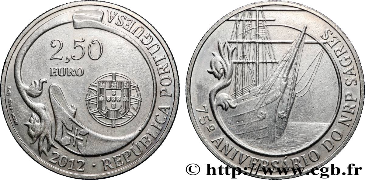PORTUGAL 2,5 Euro NAVIRE ÉCOLE SAGRES 2012 MS