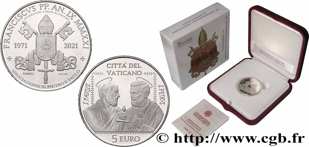 VATIKAN Belle Épreuve 5 Euro ASSOCIATION DES SAINTS PIERRE ET PAUL 2021