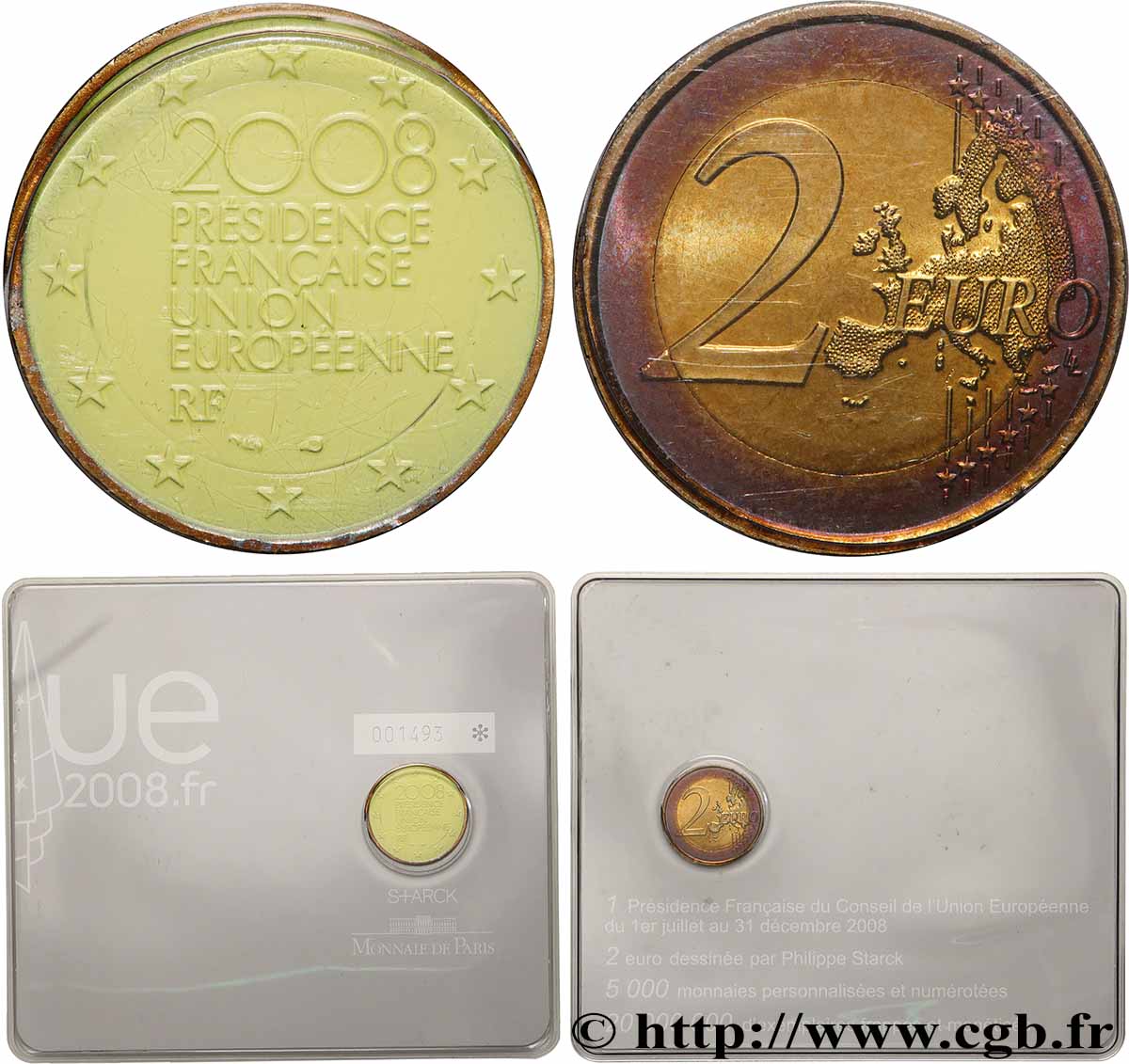 FRANCIA Coin-Card 2 Euro PRÉSIDENCE FRANÇAISE DE L’UNION EUROPÉENNE - édition colorisé par Philippe Starck 2008 SC