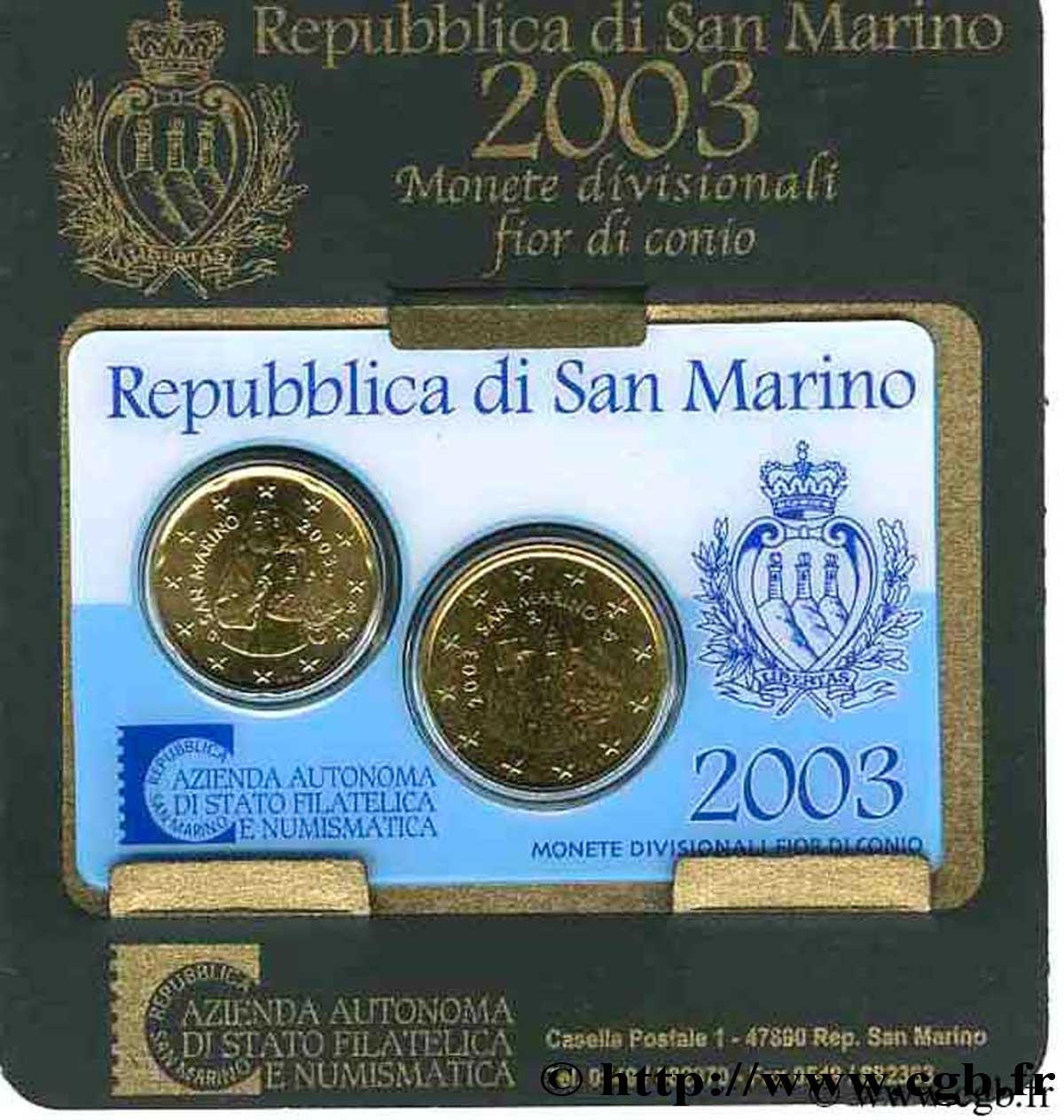 RÉPUBLIQUE DE SAINT- MARIN MINI-SÉRIE Euro BRILLANT UNIVERSEL 20 Cent et 50 Cent  2003 BU