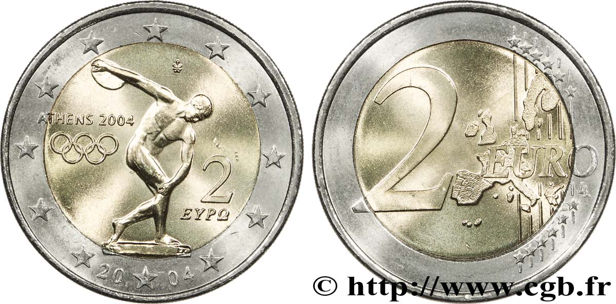 GREECE 2 euro JEUX OLYMPIQUES D ATHÈNES 2004 2004 MS63