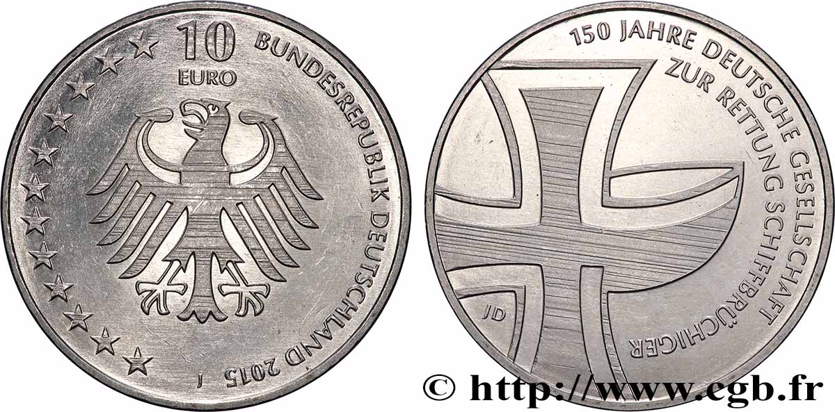 ALLEMAGNE 10 Euro 150 ANS DE LA SOCIÉTÉ ALLEMANDE DE RECHERCHE ET SAUVETAGE EN MER 2015 SPL