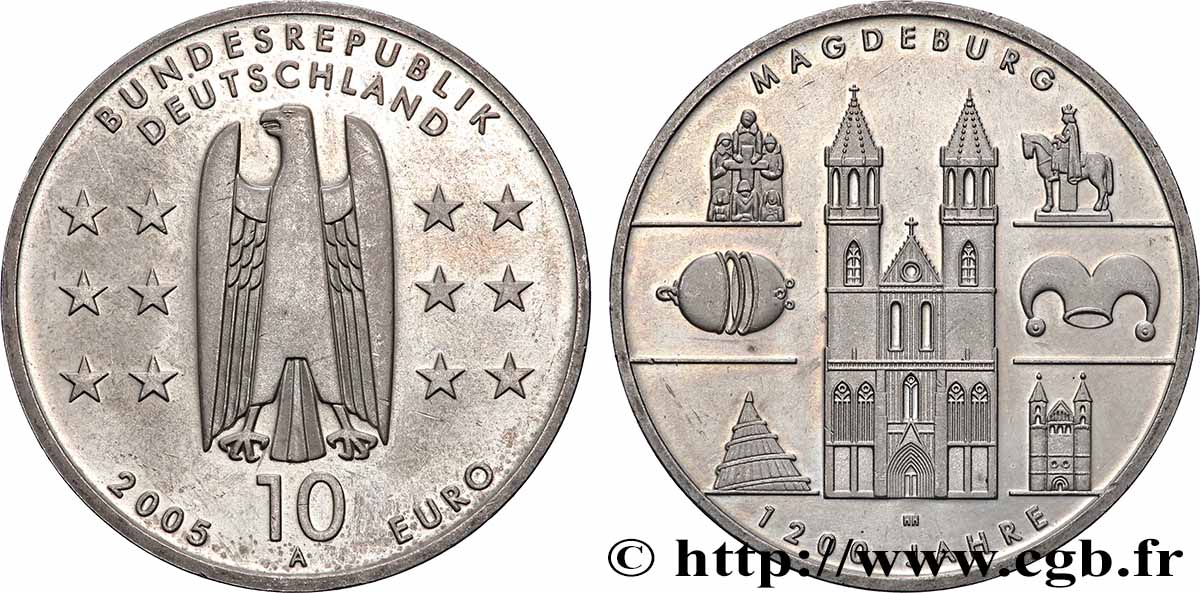 GERMANY 10 Euro 1200e ANNIVERSAIRE DE MAGDEBOURG 2005 MS