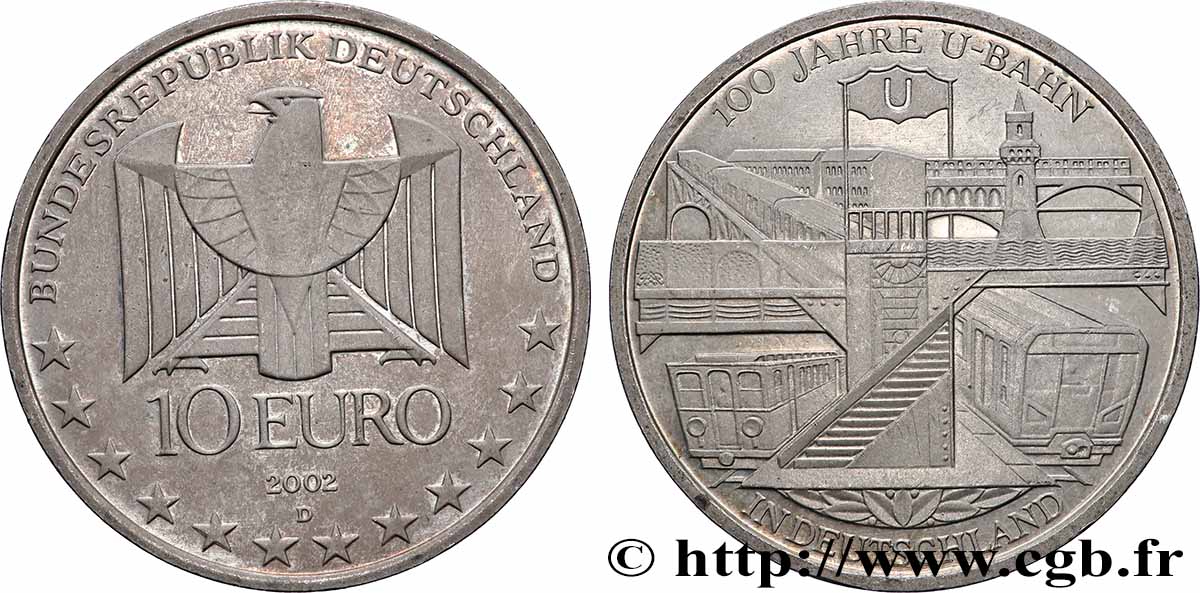 DEUTSCHLAND Belle épreuve 10 Euro CENTENAIRE DU MÉTRO EN ALLEMAGNE 2002