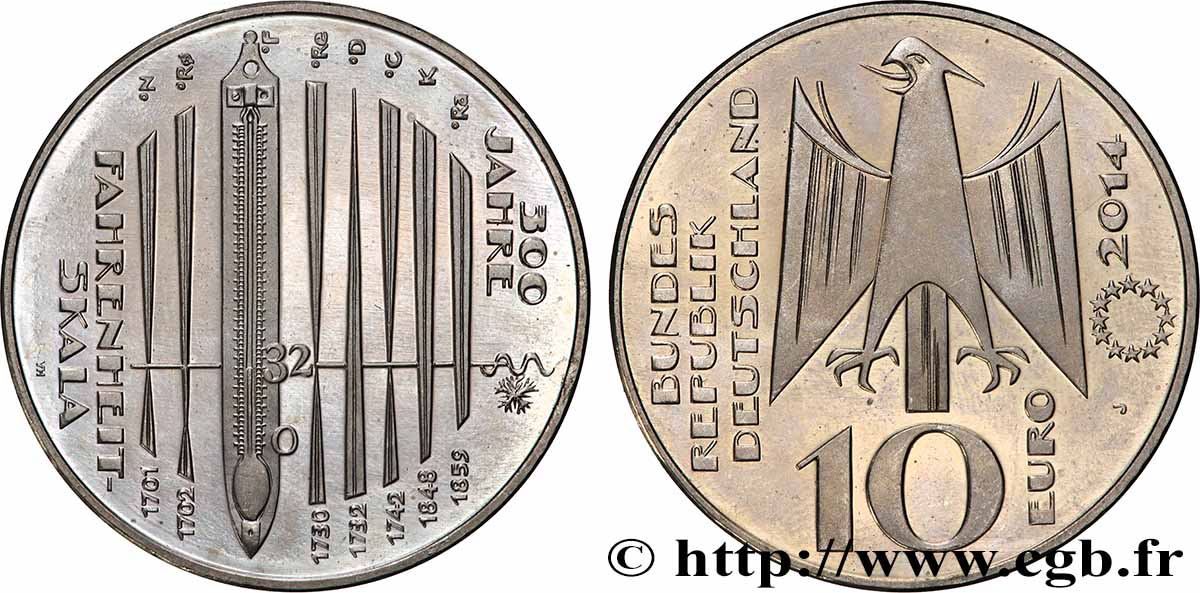 DEUTSCHLAND Belle épreuve 10 Euro FAHRENHEIT 2014