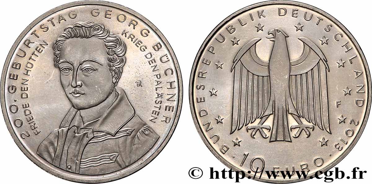 GERMANY Belle épreuve 10 Euro 200 ANS DE LA NAISSANCE DE GEORG BÜCHNER 2013 Proof set