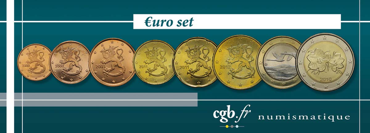 FINLANDIA LOT DE 8 PIÈCES EURO (1 Cent - 2 Euro Petit Mûrier) n.d. MS