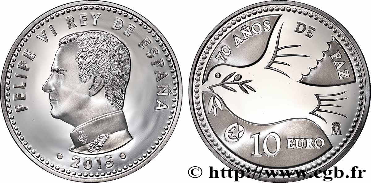 SPAIN BELLE EPREUVE 10 Euro 70 ANS DE PAIX 2014 Proof set
