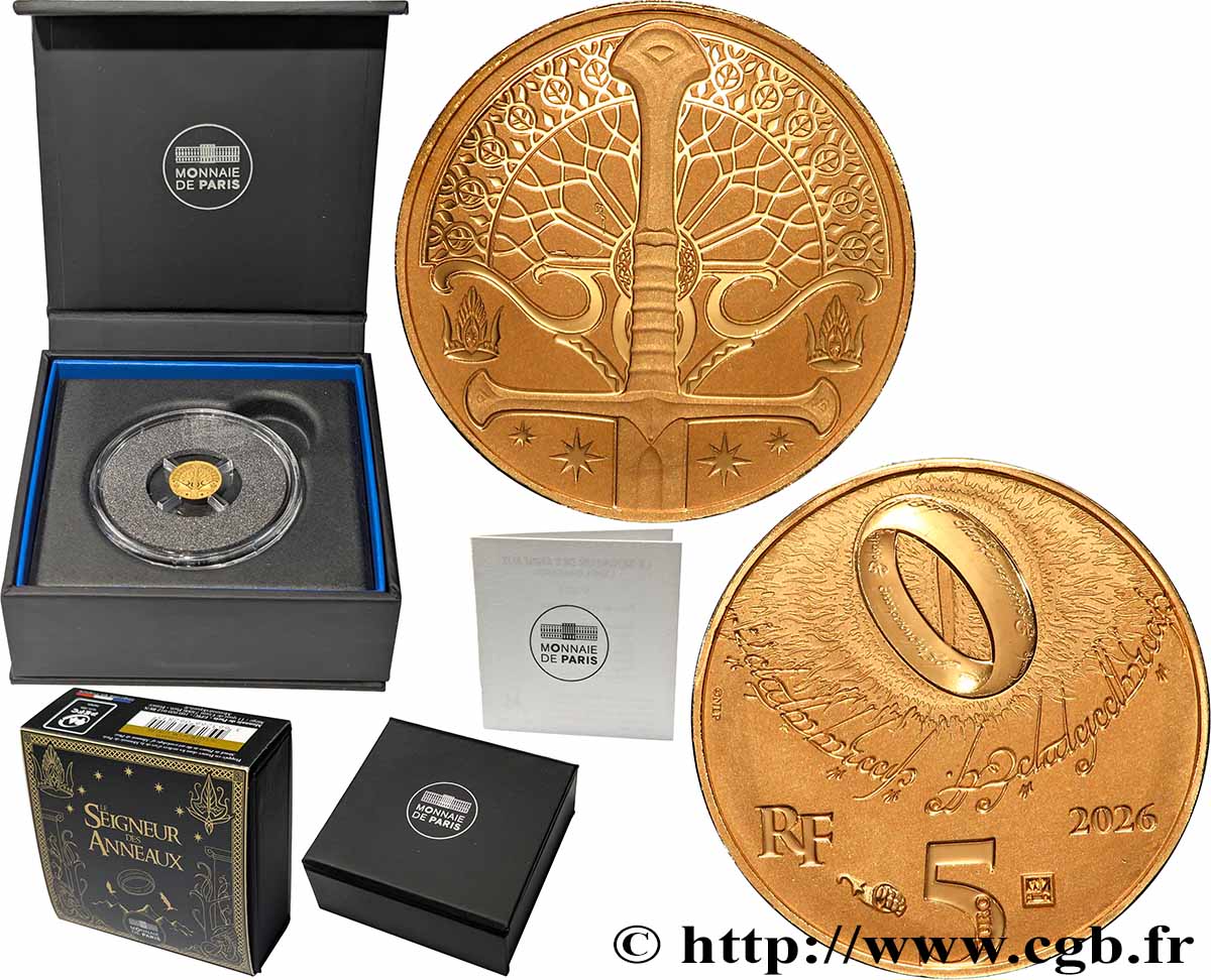 FRANCE BELLE EPREUVE 5 Euro (or) LE SEIGNEUR DES ANNEAUX - L’ÉPÉE ANDURIL 2026 BE