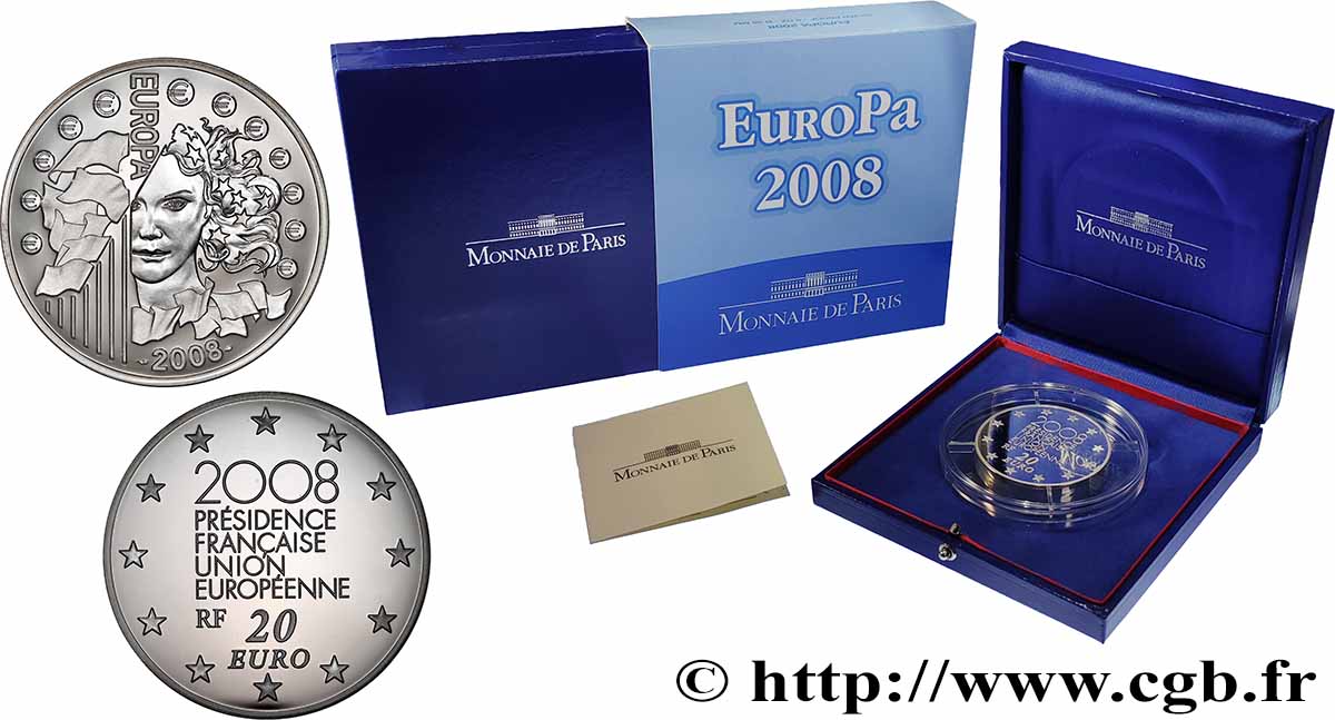 FRANCE Belle Épreuve 20 Euro EUROPA - PRÉSIDENCE FRANÇAISE UNION EUROPÉENNE 2008 BE