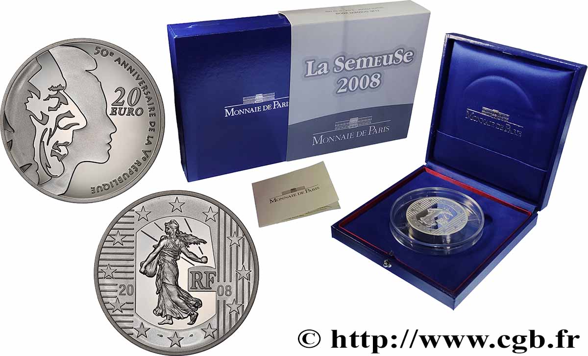 FRANCE Belle Épreuve 20 Euro SEMEUSE 2008 BE