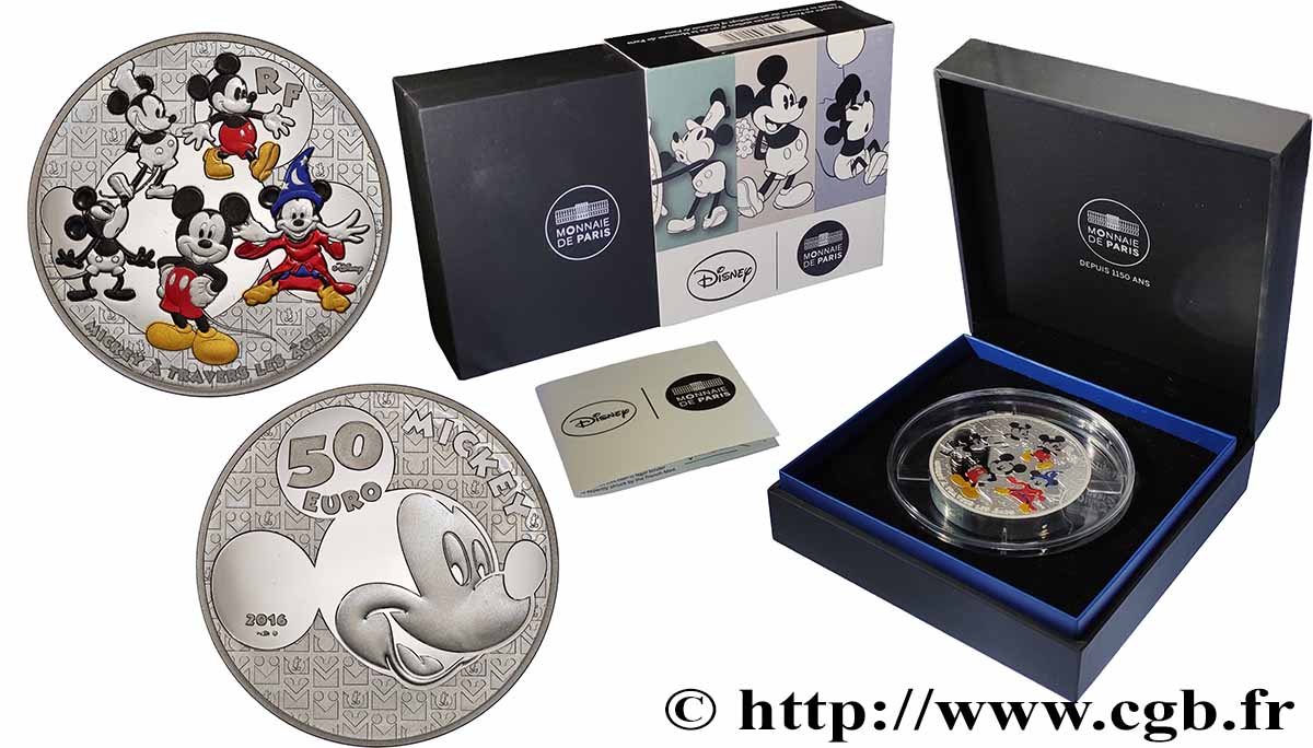 FRANCE BELLE ÉPREUVE 50 Euro MICKEY A TRAVERS LES ÂGES 2016 Proof set