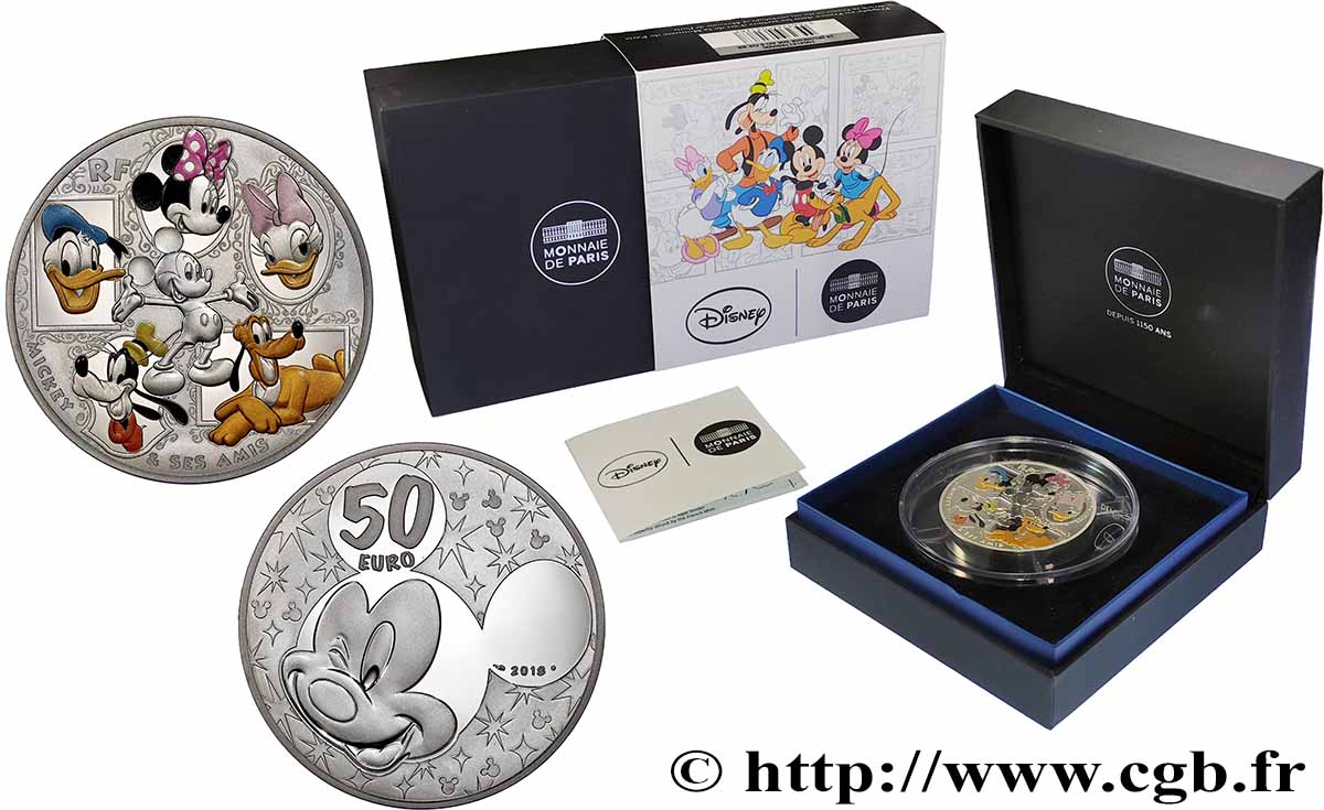 FRANCE Belle Épreuve 50 Euro MICKEY ET SES AMIS 2018 Proof set