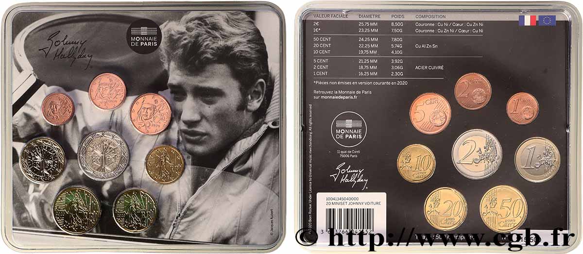 FRANKREICH SÉRIE Euro BRILLANT UNIVERSEL - Mini-Set - JOHNNY HALLYDAY 2020