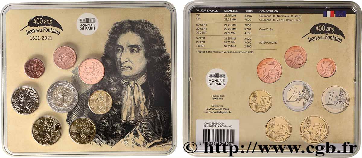 FRANKREICH SÉRIE Euro BRILLANT UNIVERSEL - Mini-Set - JEAN DE LA FONTAINE 2021