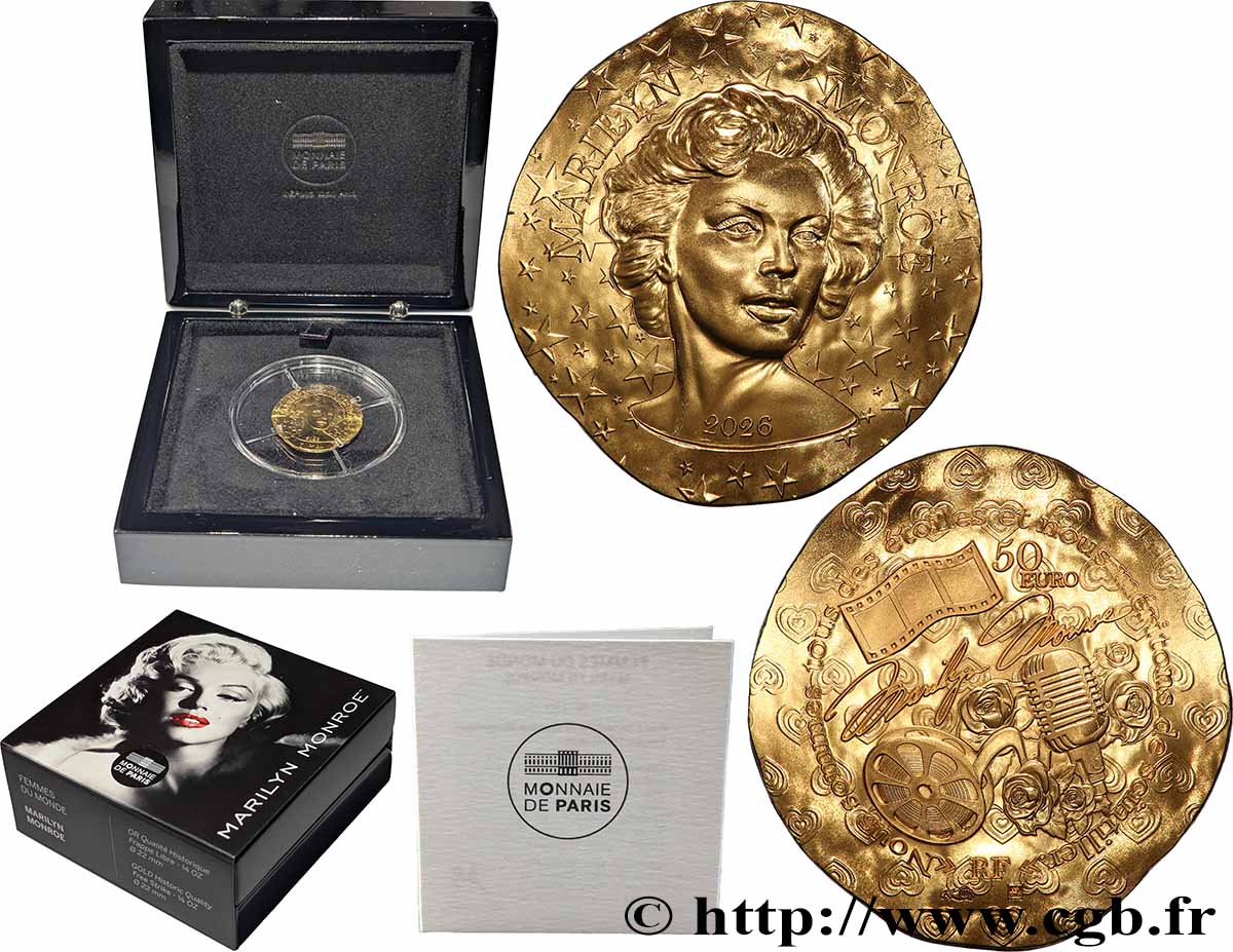 FRANCE 1/4 oz - 50 Euro 100 ANS DE LA NAISSANCE DE MARILYN MONROE (Qualité Historique) 2026 FDC