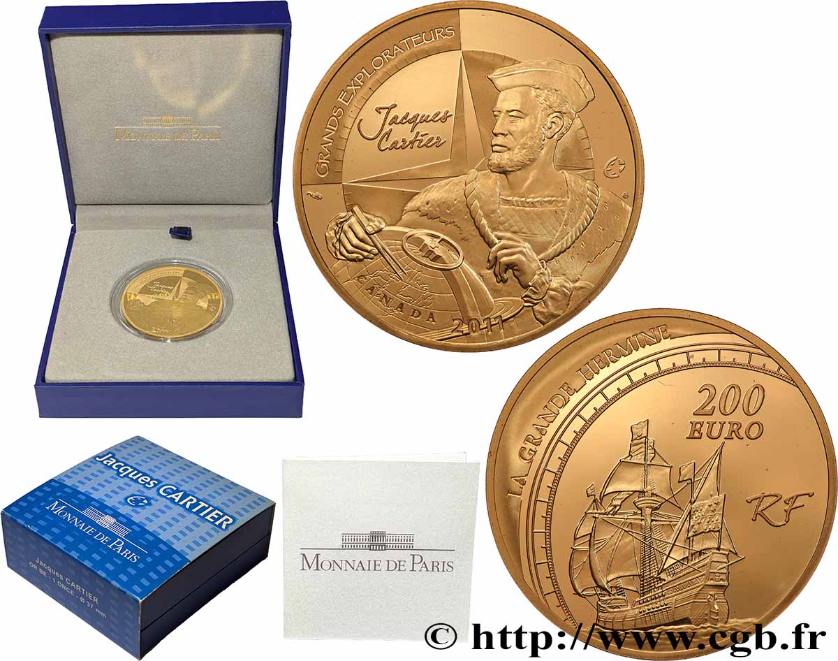 FRANCE Belle Épreuve 200 Euro (1 oz) JACQUES CARTIER 2011 BE