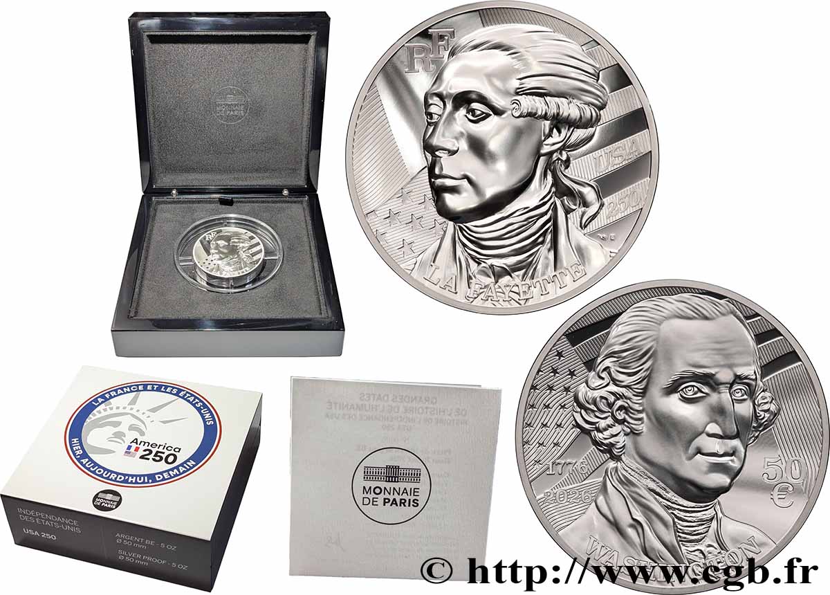 FRANCE BELLE EPREUVE 50 Euro (5 oz) WASHINGTON ET LA FAYETTE 2026 BE