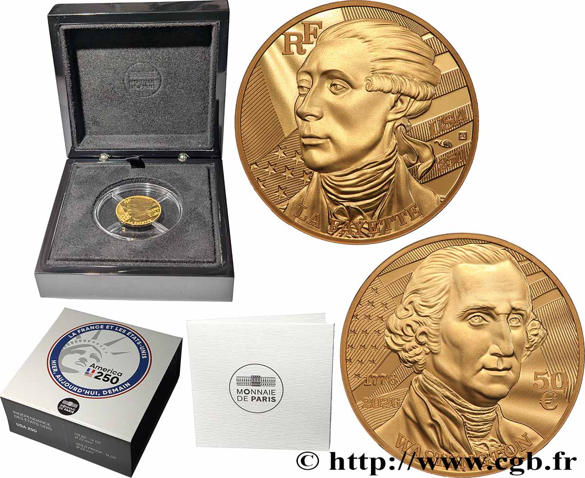 FRANCE BELLE EPREUVE 50 Euro (or 1/4 oz) WASHINGTON ET LA FAYETTE 2026 BE