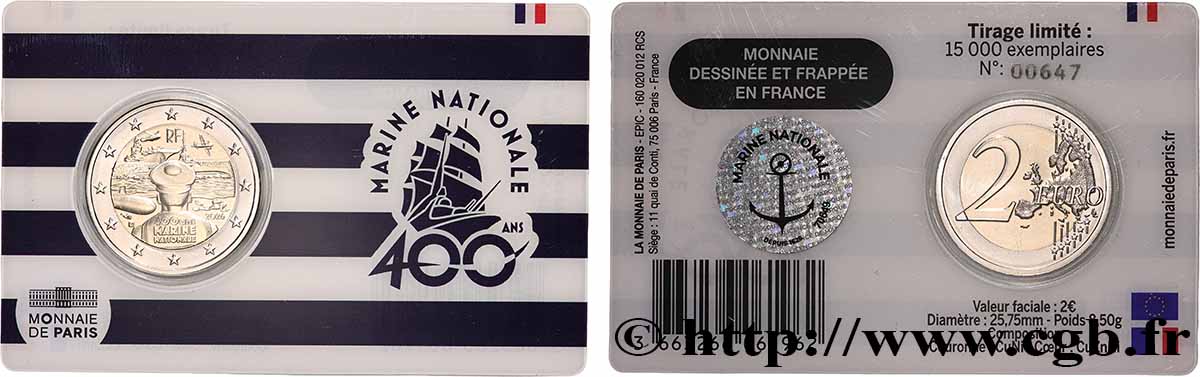 FRANCIA Coin-Card 2 Euro 400 ANS DE LA MARINE NATIONALE 2026 BU