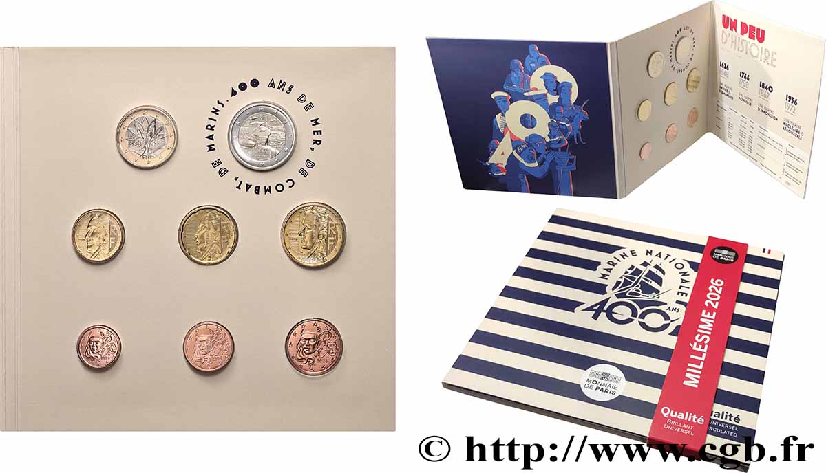 FRANCIA SÉRIE Euro BRILLANT UNIVERSEL - 400 ANS MARINE NATIONALE (miniset) 2026 BU