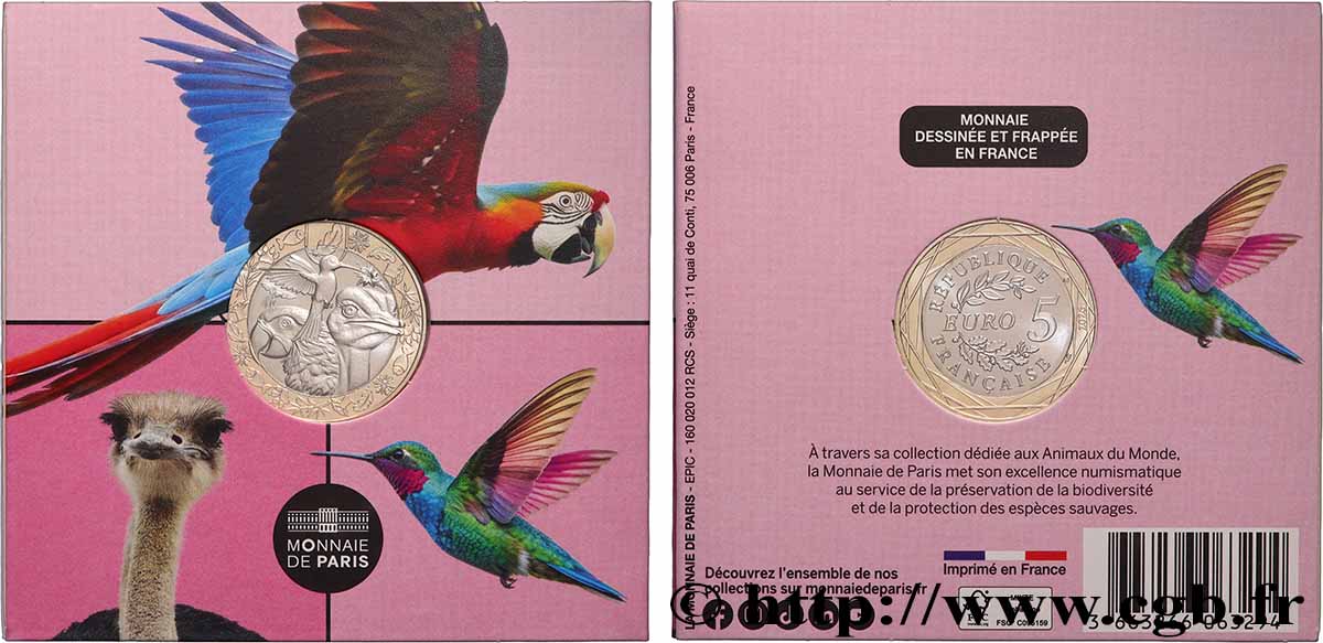FRANCE Blister 5 Euro LES ANIMAUX DU MONDE - OISEAUX 2026 MS
