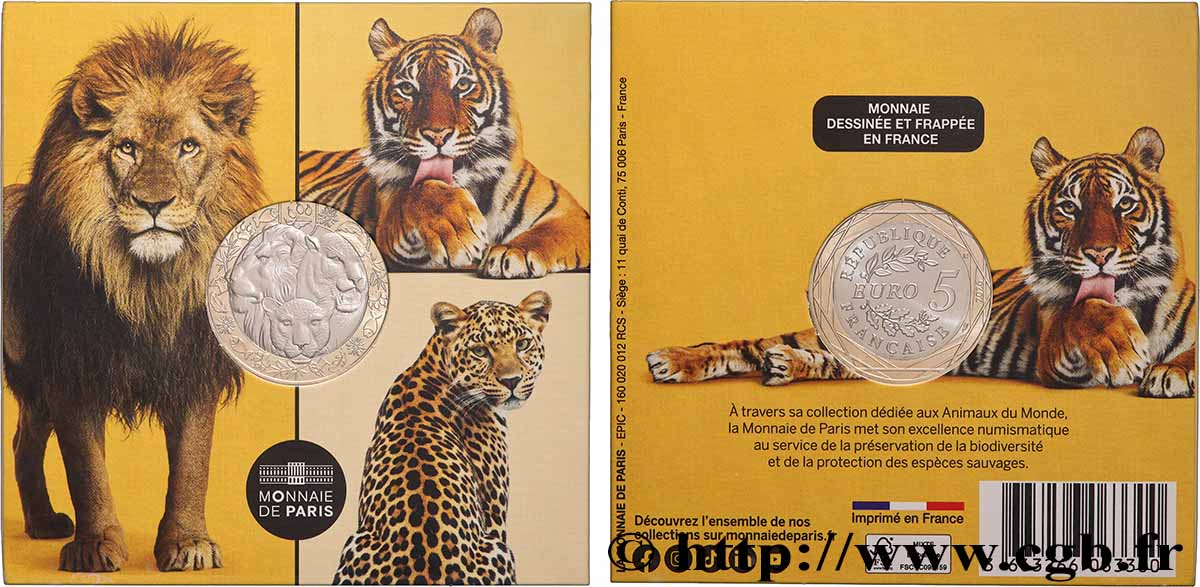 FRANCE Blister 5 Euro LES ANIMAUX DU MONDE - FÉLINS 2026 MS