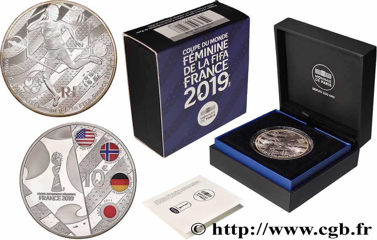 FRANCE Belle épreuve 10 euro COUPE DU MONDE FÉMININ DE LA FIFA - AILE DE PIGEON 2019 Proof set