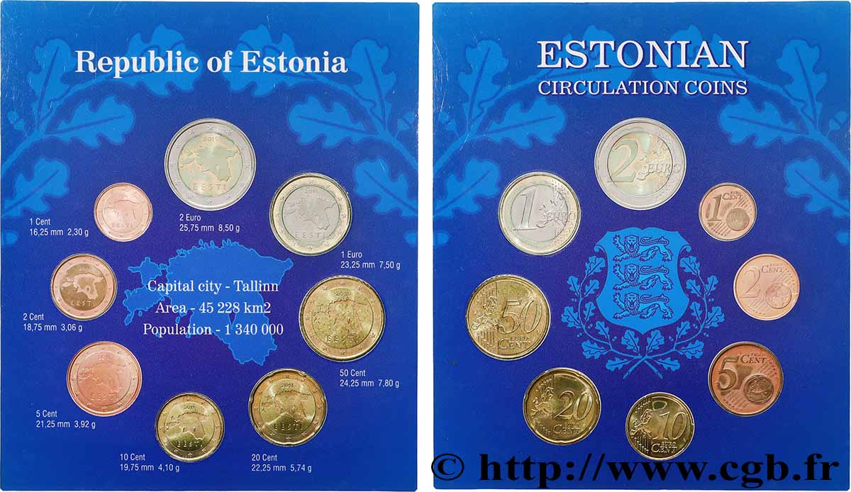 ESTLAND LOT DE 8 PIÈCES EURO (1 Cent - 2 Euro Eesti) 2011
