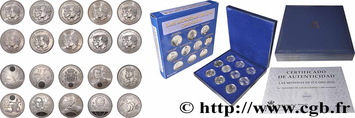 SPAGNA Coffret 10 x 12 Euro 2002-2010 FDC