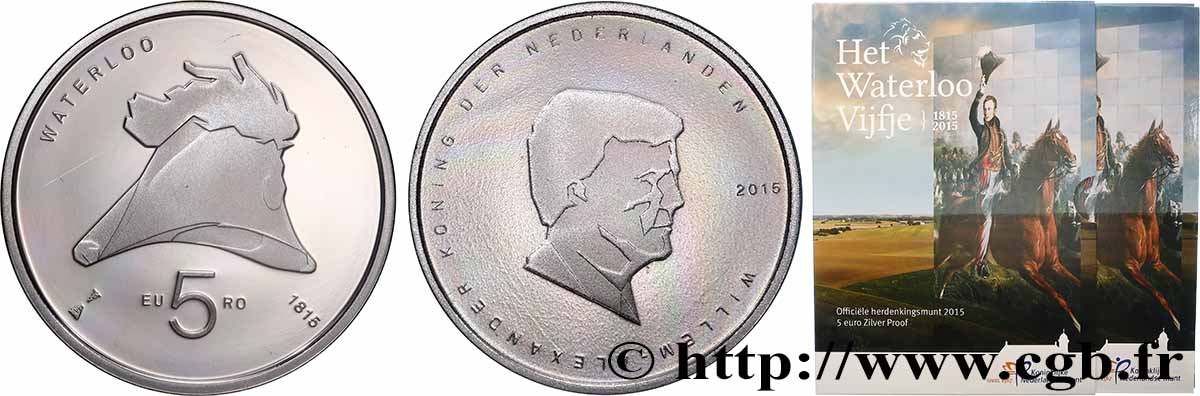 PAYS-BAS BELLE EPREUVE 5 Euro 200 ANS DE LA BATAILLE DE WATERLOO 2015 BE