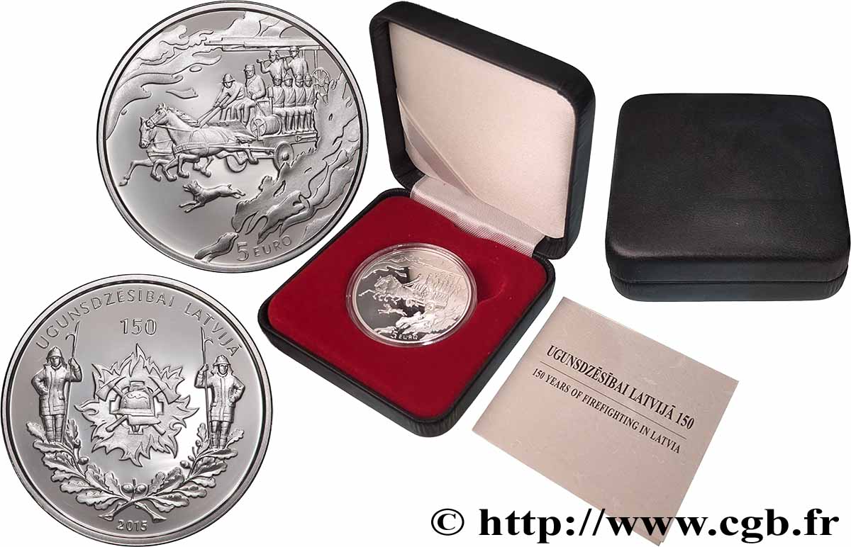 LETTONIE Belle Épreuve 5 Euro LUTTE CONTRE LES INCENDIES 2015 BE