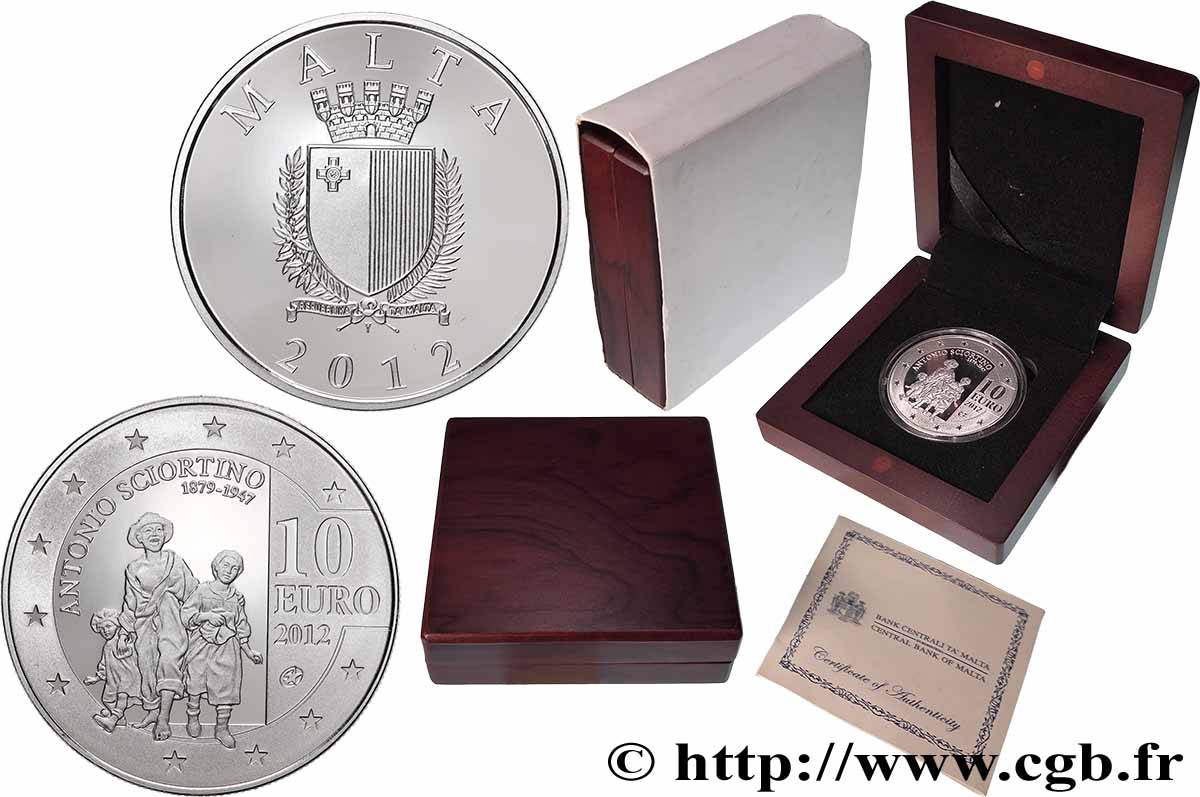 MALTE Belle Épreuve 10 Euro ANTONIO SCIORTINO 2012 BE