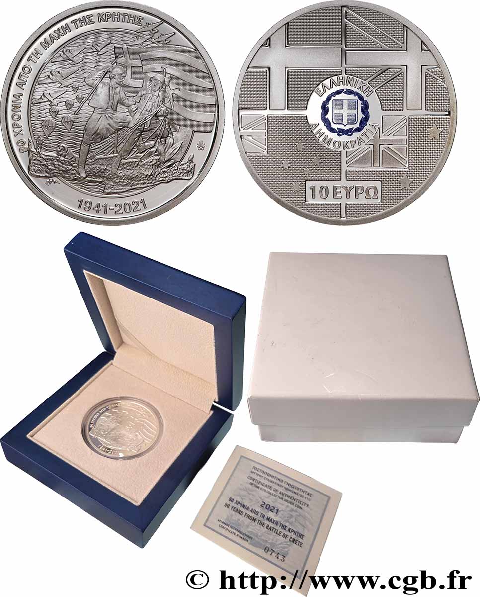 GRÈCE BELLE ÉPREUVE 10 Euro BATAILLE DE CRETE 2021 BE