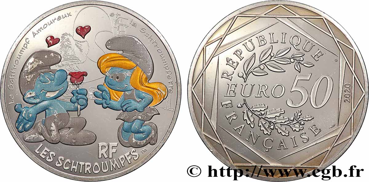 FRANKREICH 50 Euro LES SCHTROUMPFS - LE SCHTROUMPF AMMOUREUX 2020