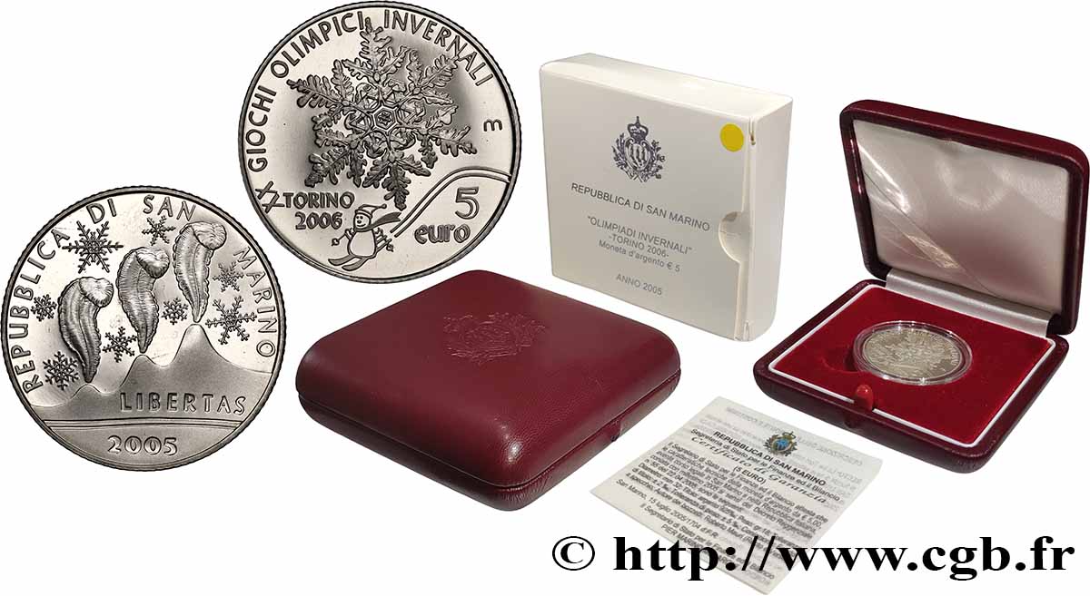 SAN MARINO Belle Épreuve 5 Euro TURIN 2006 2005