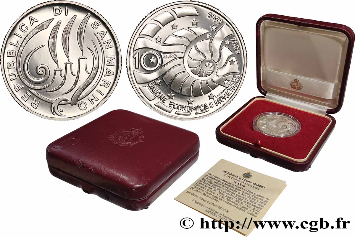 SAN MARINO Belle Épreuve 10 Euro 10 ANS DE L’INTRODUCTION DE L’EURO 2009