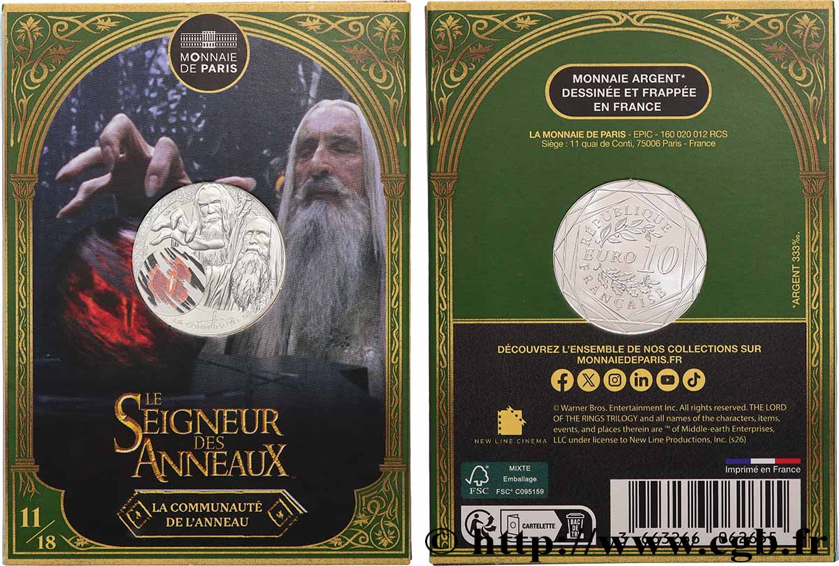 FRANCE 10 Euro LE SEIGNEUR DES ANNEAUX - SAROUMANE ET LE PALANTIR 2026 FDC