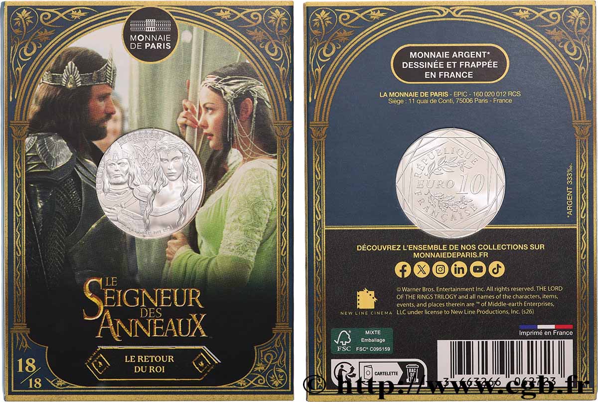 FRANCE 10 Euro LE SEIGNEUR DES ANNEAUX - ARAGORN ET ARWEN 2026 FDC