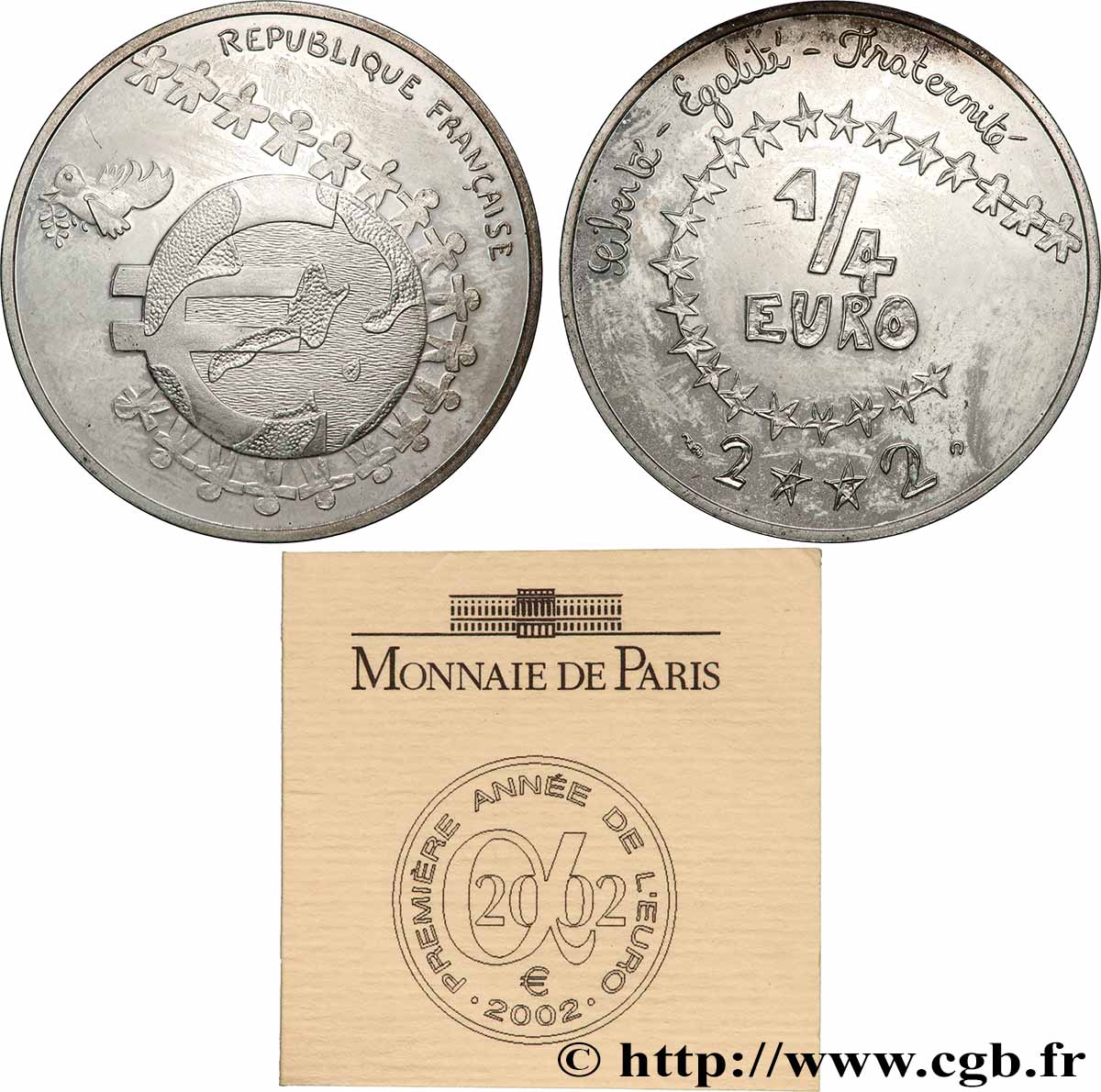 FRANCE Belle Épreuve 1/4 Euro L EURO DES ENFANTS, par les élèves de l école Jean Jaurès à Bort les Orgues (Corrèze) 2002 BE