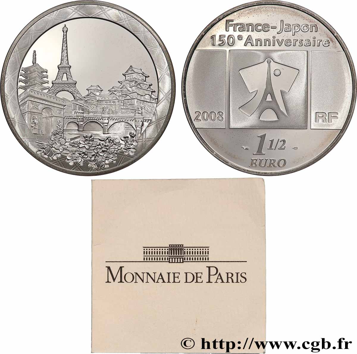 FRANCE Belle Épreuve 10 Euro RELATIONS DIPLOMATIQUES FRANCE JAPON (1858-2008) 2008 BE