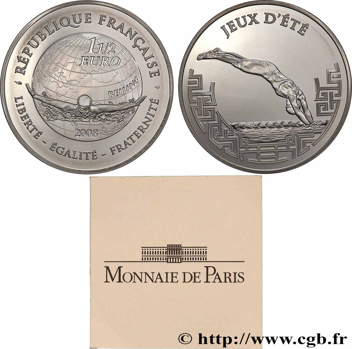 FRANCE Belle Épreuve 1 Euro 1/2 JEUX D’ÉTÉ 2008 2008 BE