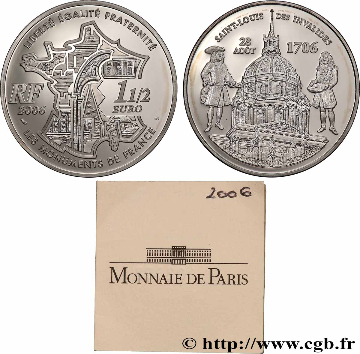 FRANCE Belle Épreuve 1 Euro 1/2 DÔME DES INVALIDES 2006 BE