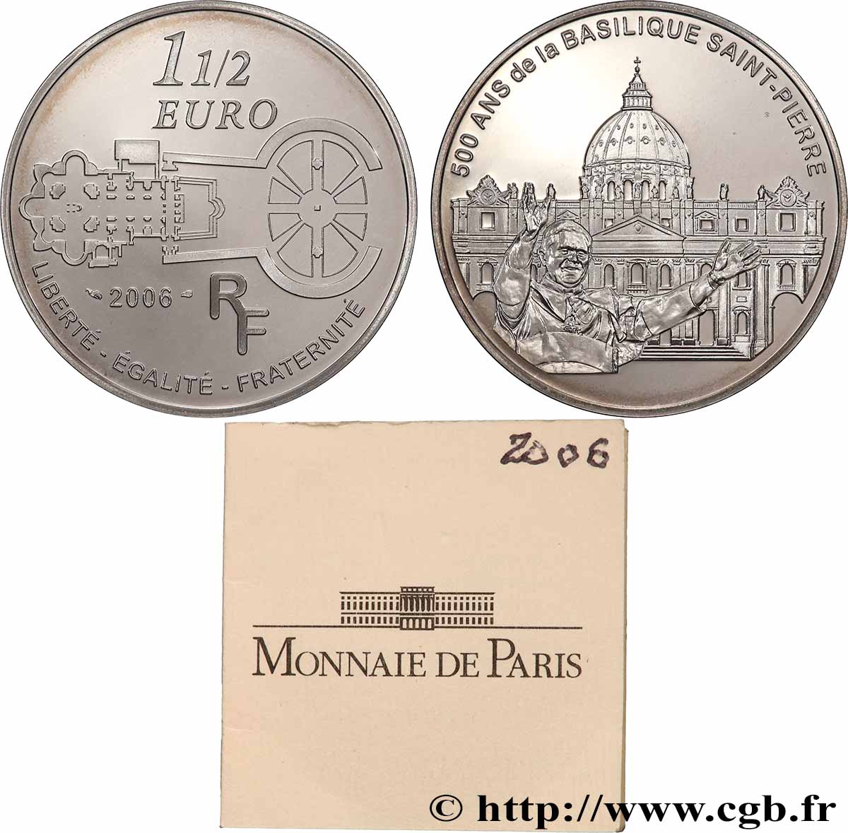 FRANCE Belle Épreuve 1 Euro 1/2 BASILIQUE SAINT-PIERRE 2006 BE
